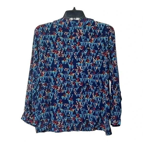 1616. UNITED BAMBOO‎ X MADEWELL 100% SILK FLORAL MOTIF DAMASK BATIK BLUE TOP XSM - Picture 7 of 10